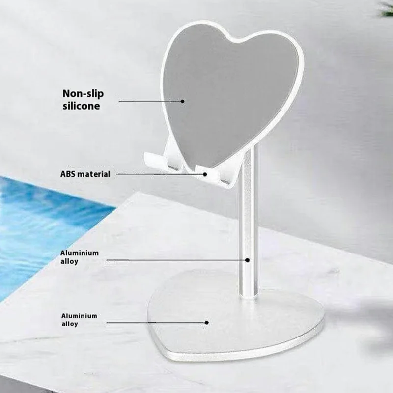 K8 Aluminum Alloy Heart-Shaped Phone Stand Adjustable Angle Foldable Holder for Smartphones / Tablets - White