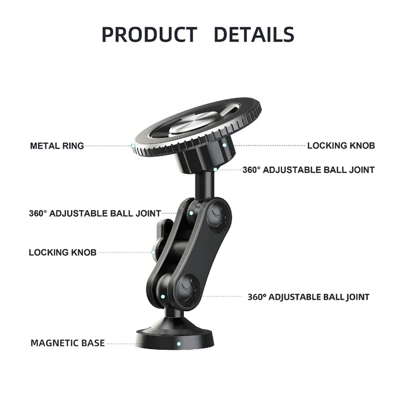 X036 Compatible with MagSafe Phone Holder with Magnetic Base Dual Ball Joint Arm Hands Free Bracket