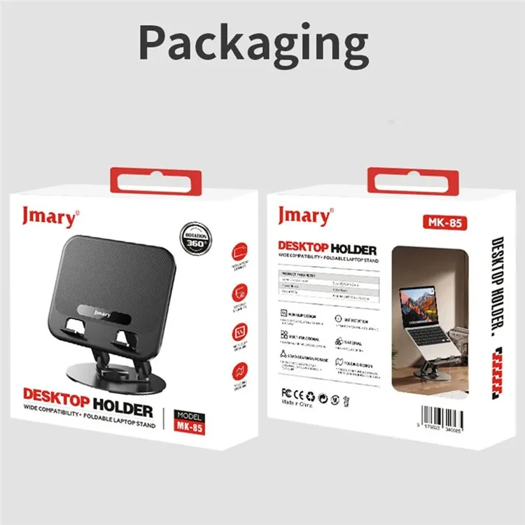 Support de tablette et d'ordinateur portable JMARY MK-85 pivotant et pliable, support de notebook à base réglable en acier au carbone à double axe