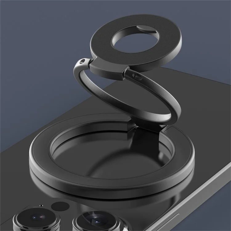Compatible avec MagSafe - Support magnétique pliable avec anneau métallique et angle ajustable pour téléphone - Noir