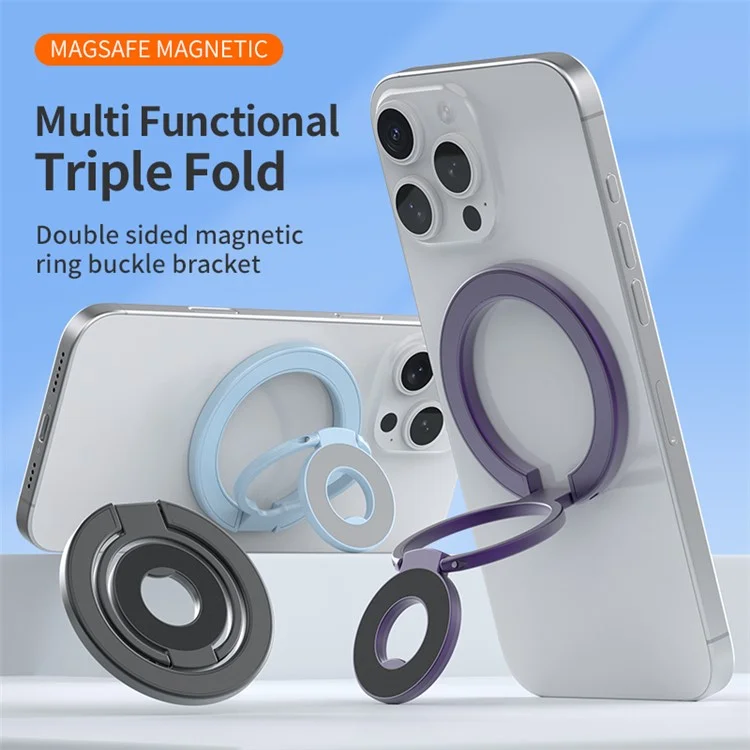 Compatible avec MagSafe - Support magnétique pliable avec anneau métallique et angle ajustable pour téléphone - Noir