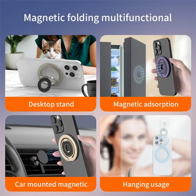 Compatible avec MagSafe - Support magnétique pliable avec anneau métallique et angle ajustable pour téléphone - Noir