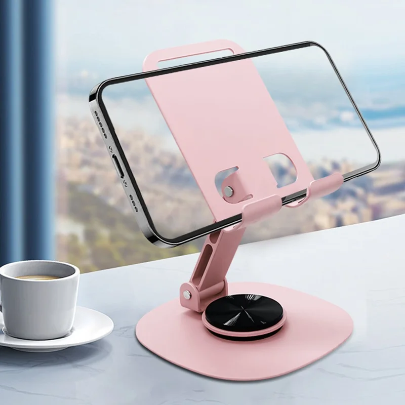 Portable Folding Phone Holder Desktop Stand Carbon Steel 360 Degree Rotation Tablet Bracket - Pink