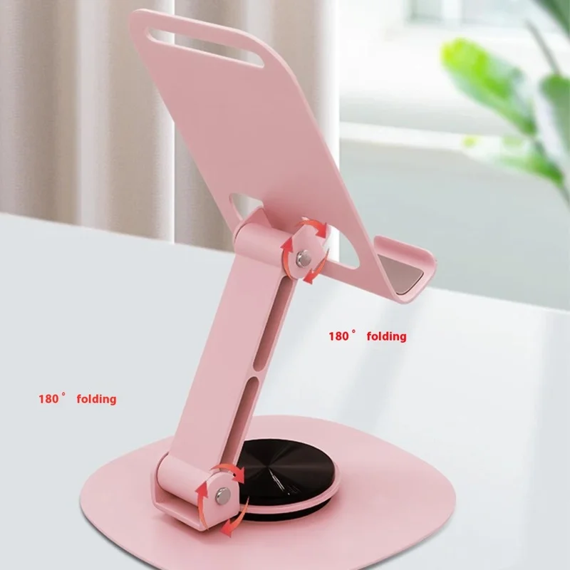 Portable Folding Phone Holder Desktop Stand Carbon Steel 360 Degree Rotation Tablet Bracket - Pink