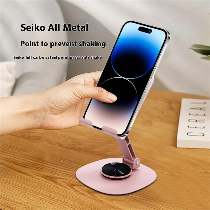 Portable Folding Phone Holder Desktop Stand Carbon Steel 360 Degree Rotation Tablet Bracket - Pink