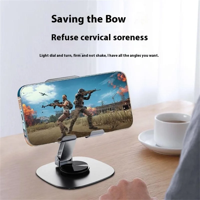 Portable Folding Phone Holder Desktop Stand Carbon Steel 360 Degree Rotation Tablet Bracket - Grey