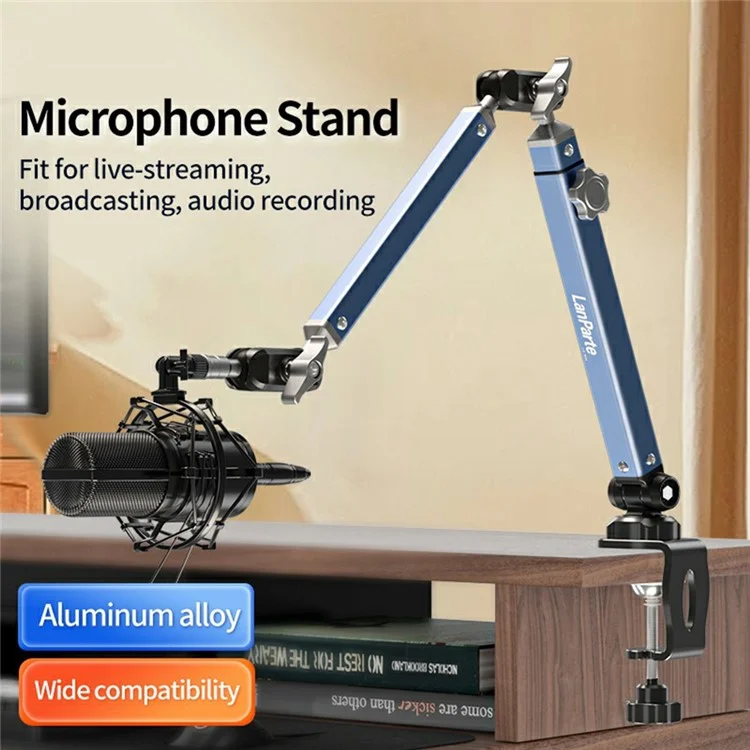 LANPARTE B-DMS-01 Clip On Heavy Duty Microphone Holder Three Sections Adjustable Boom Arm Stand - Blue
