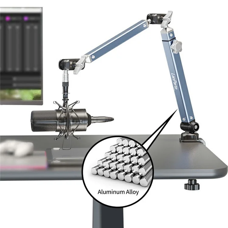 LANPARTE B-DMS-01 Clip On Heavy Duty Microphone Holder Three Sections Adjustable Boom Arm Stand - Blue