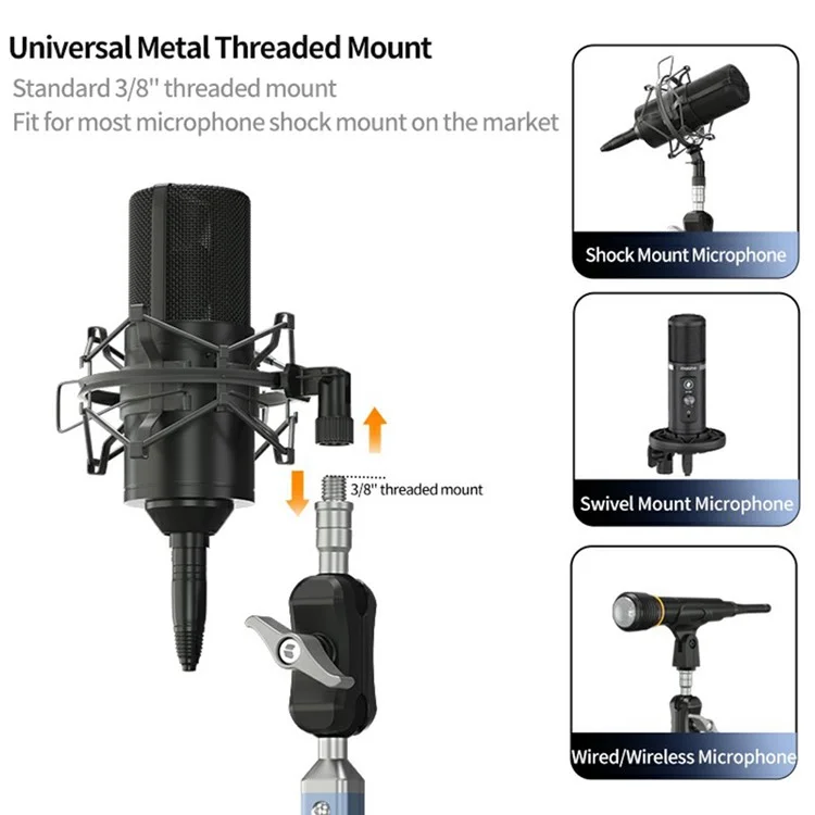 LANPARTE B-DMS-01 Clip On Heavy Duty Microphone Holder Three Sections Adjustable Boom Arm Stand - Blue