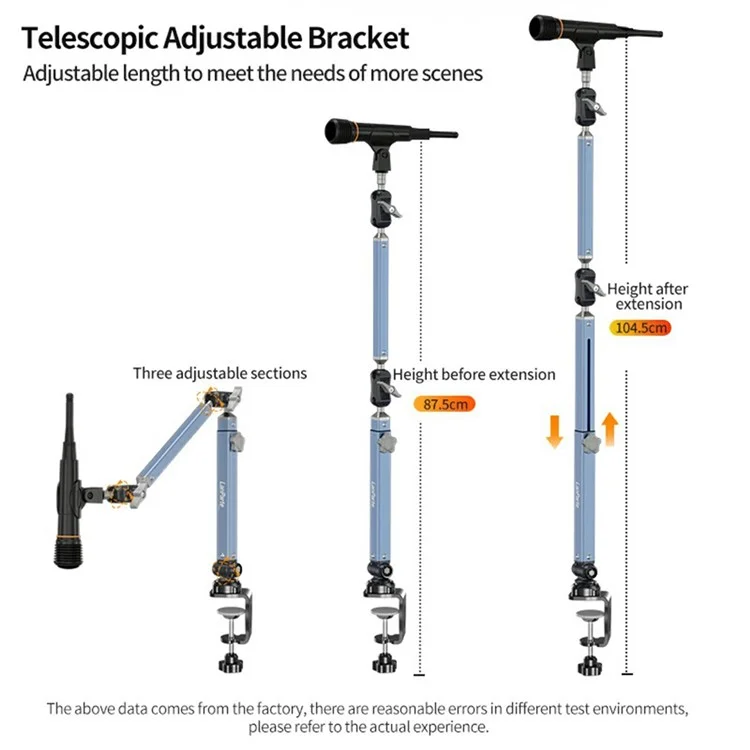 LANPARTE B-DMS-01 Clip On Heavy Duty Microphone Holder Three Sections Adjustable Boom Arm Stand - Blue