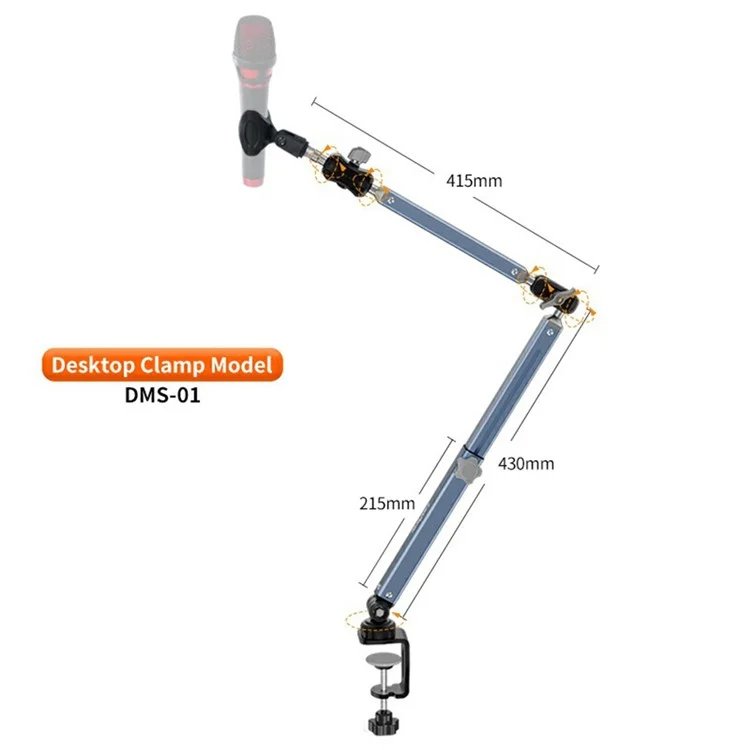 LANPARTE B-DMS-01 Clip On Heavy Duty Microphone Holder Three Sections Adjustable Boom Arm Stand - Blue