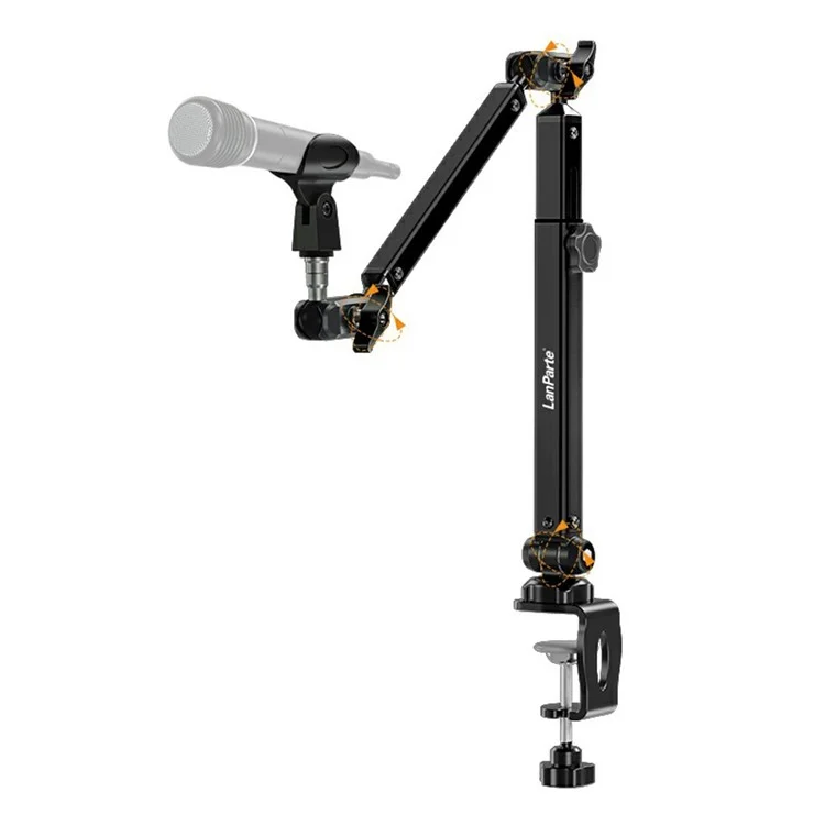 LANPARTE B-DMS-01 Clip On Heavy Duty Microphone Holder Three Sections Adjustable Boom Arm Stand - Black