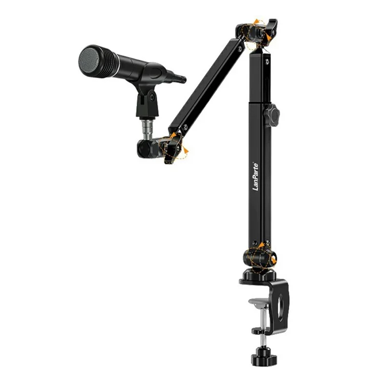 LANPARTE B-DMS-01 Clip On Heavy Duty Microphone Holder Three Sections Adjustable Boom Arm Stand - Black