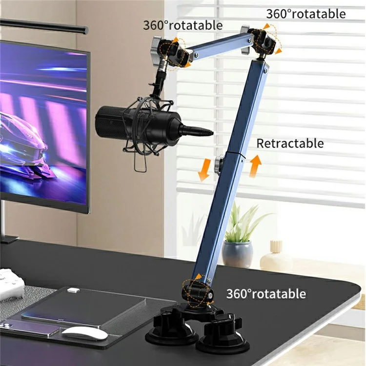 LANPARTE DMS-02 Three Sections Adjustable Heavy Duty Microphone Boom Arm Stand with Suction Cups - Blue