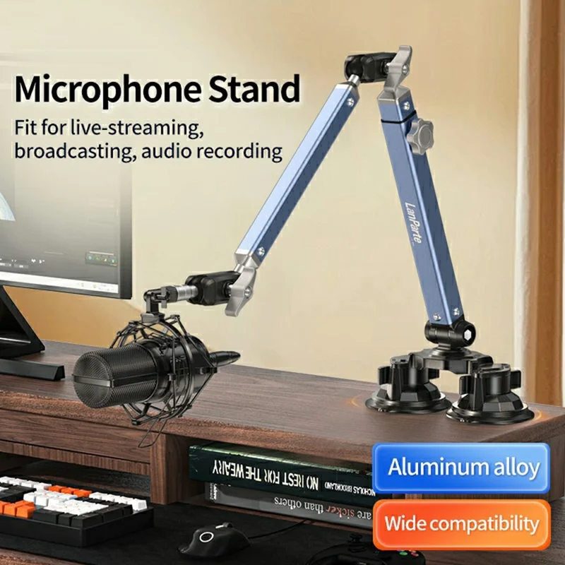 LANPARTE DMS-02 Three Sections Adjustable Heavy Duty Microphone Boom Arm Stand with Suction Cups - Black