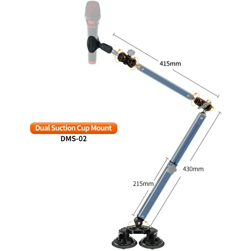 LANPARTE DMS-02 Three Sections Adjustable Heavy Duty Microphone Boom Arm Stand with Suction Cups - Black