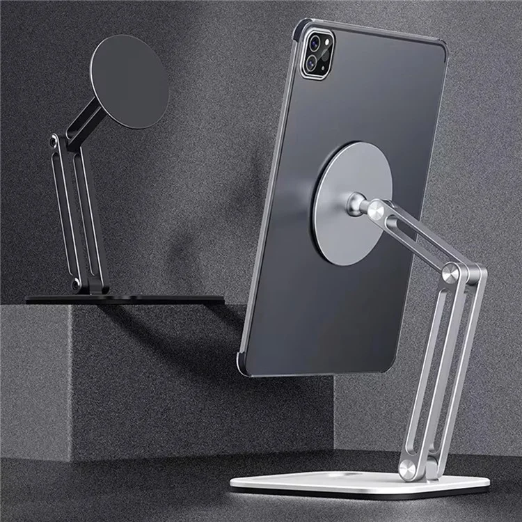 BONERUY C47 Magnetic Tablet Stand Dual Arm Foldable Aluminum Alloy Desktop Mount Holder - Black