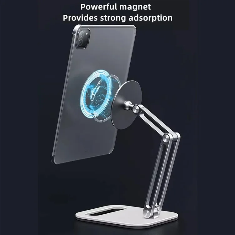 BONERUY C47 Magnetic Tablet Stand Dual Arm Foldable Aluminum Alloy Desktop Mount Holder - Black