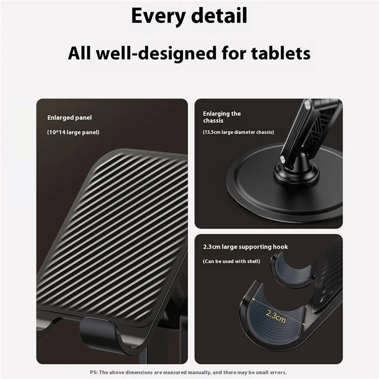 JOPREE X88plus Portable Folding Stand 360 Degree Rotating Desktop Holder for Phones Tablets Up to 16 Inch - Black
