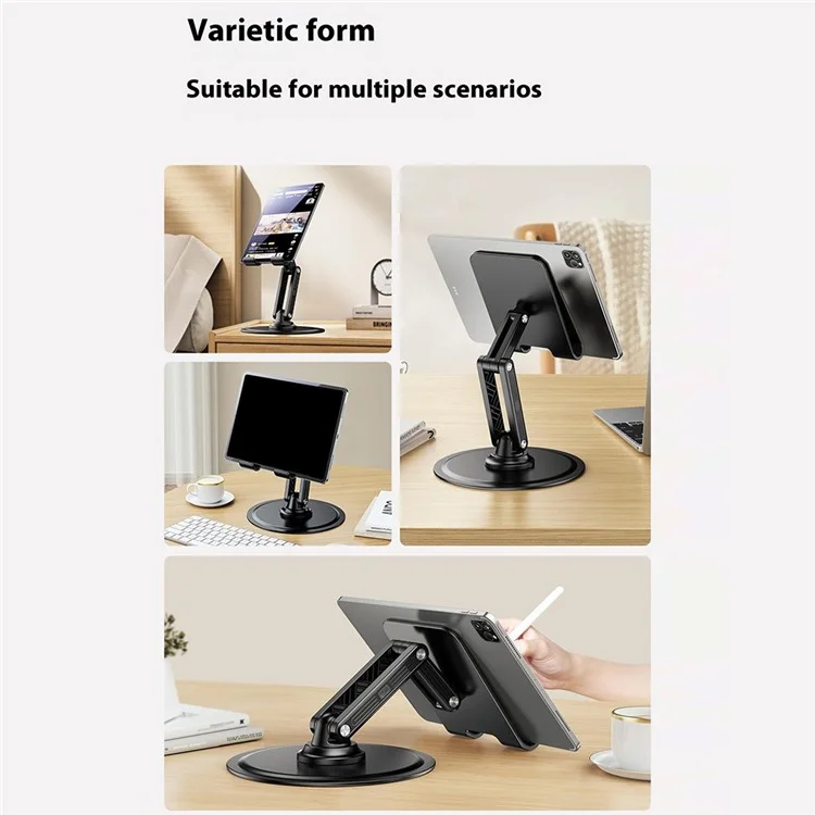 JOPREE X88plus Portable Folding Stand 360 Degree Rotating Desktop Holder for Phones Tablets Up to 16 Inch - Black