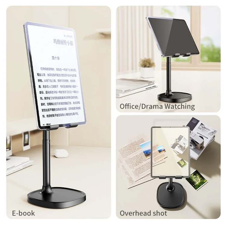 JOPREE X66plus Support de tablette de bureau réglable en hauteur ABS + Support de téléphone en alliage d'aluminium - Noir