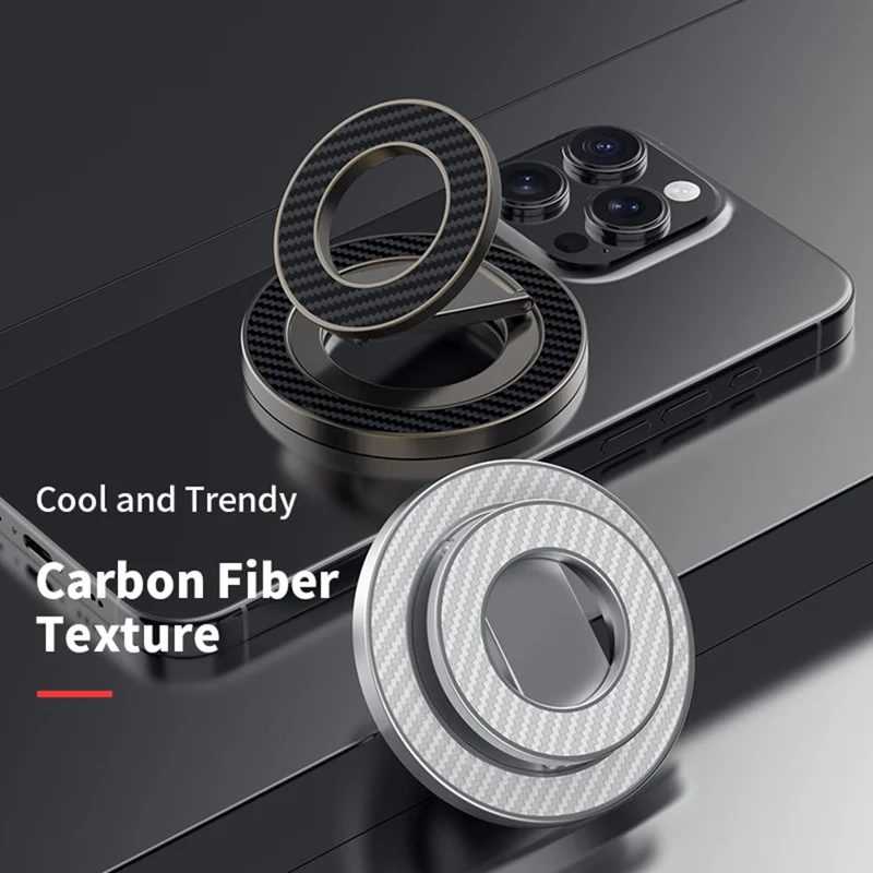 Compatible avec MagSafe Support pliable en métal Texture en fibre de carbone Support magnétique double face - Noir