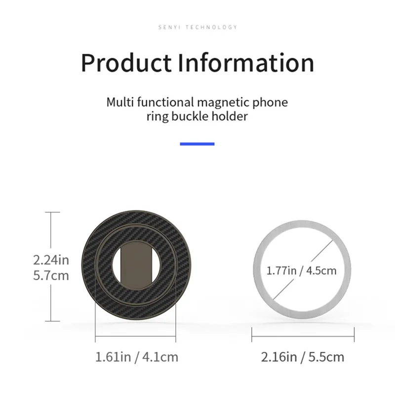 Compatible avec MagSafe Support pliable en métal Texture en fibre de carbone Support magnétique double face - Noir