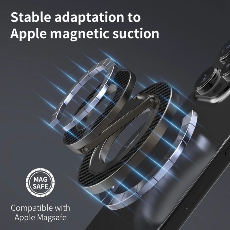 Compatible avec MagSafe Support pliable en métal Texture en fibre de carbone Support magnétique double face - Noir