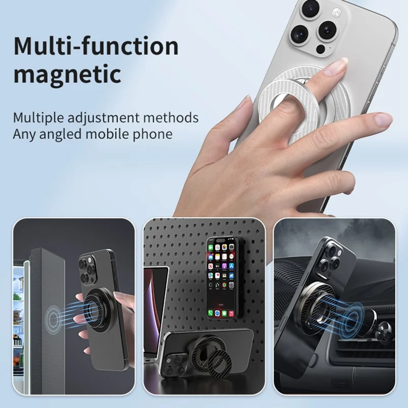 Compatible avec MagSafe Support pliable en métal Texture en fibre de carbone Support magnétique double face - Noir