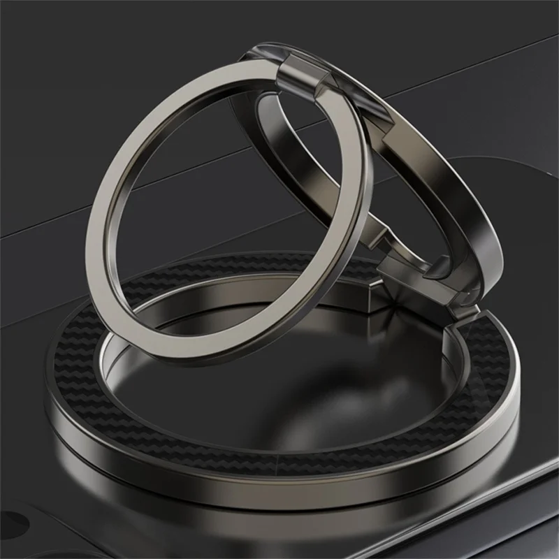Doppelachsiger Handyring-Ständer aus Karbon-Optik, faltbar, magnetisch, mit Mehrwinkel-Halterung - Schwarz