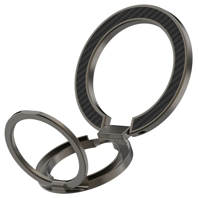 Doppelachsiger Handyring-Ständer aus Karbon-Optik, faltbar, magnetisch, mit Mehrwinkel-Halterung - Schwarz