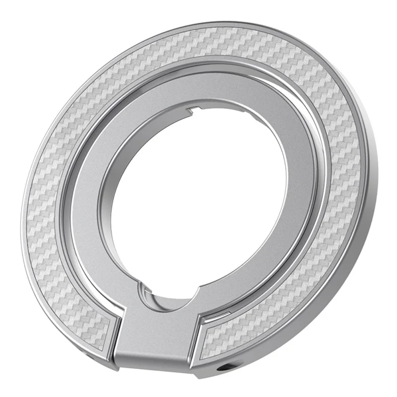 Dual Axis Carbon Fiber Textured Foldable Metal Magnetic Phone Back Ring Stand Multi Angle Viewing Kickstand - Silver