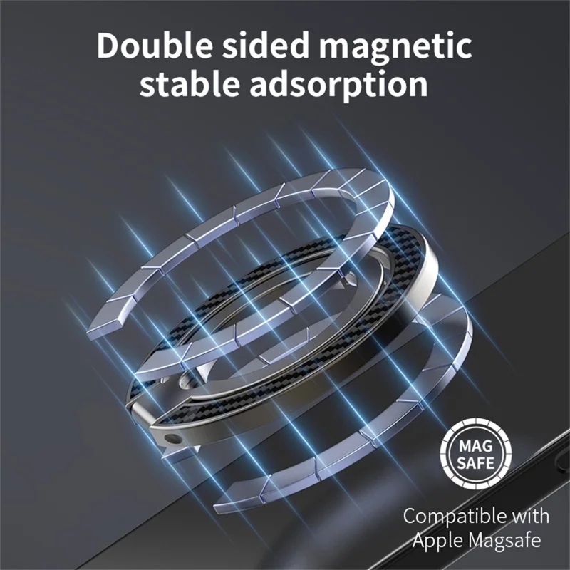 Dual Axis Carbon Fiber Textured Foldable Metal Magnetic Phone Back Ring Stand Multi Angle Viewing Kickstand - Silver