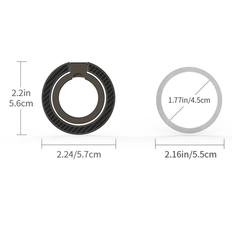 Dual Axis Carbon Fiber Textured Foldable Metal Magnetic Phone Back Ring Stand Multi Angle Viewing Kickstand - Silver