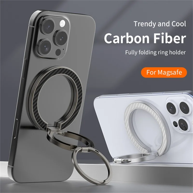 Dual Axis Carbon Fiber Textured Foldable Metal Magnetic Phone Back Ring Stand Multi Angle Viewing Kickstand - Rose Gold