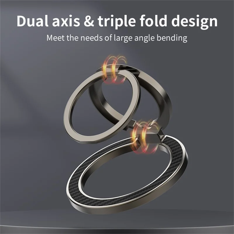 Dual Axis Carbon Fiber Textured Foldable Metal Magnetic Phone Back Ring Stand Multi Angle Viewing Kickstand - Rose Gold