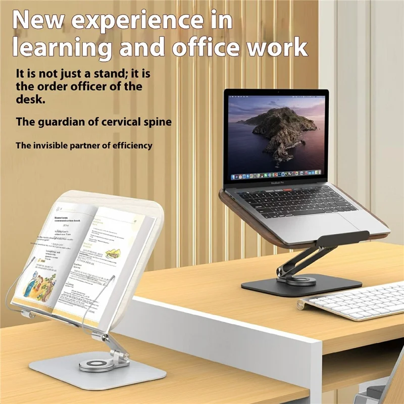 Suporte de Leitura Multifuncional R31 de Metal + Madeira para Livro, Tablet e Laptop - Ajustável, Rotação 360°, Branco