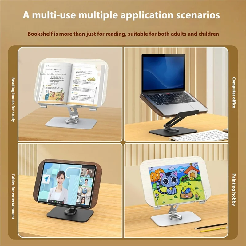 Suporte de Leitura Multifuncional R31 de Metal + Madeira para Livro, Tablet e Laptop - Ajustável, Rotação 360°, Branco