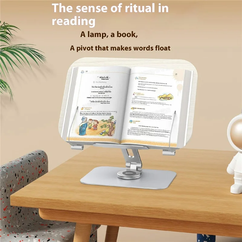 Suporte de Leitura Multifuncional R31 de Metal + Madeira para Livro, Tablet e Laptop - Ajustável, Rotação 360°, Branco