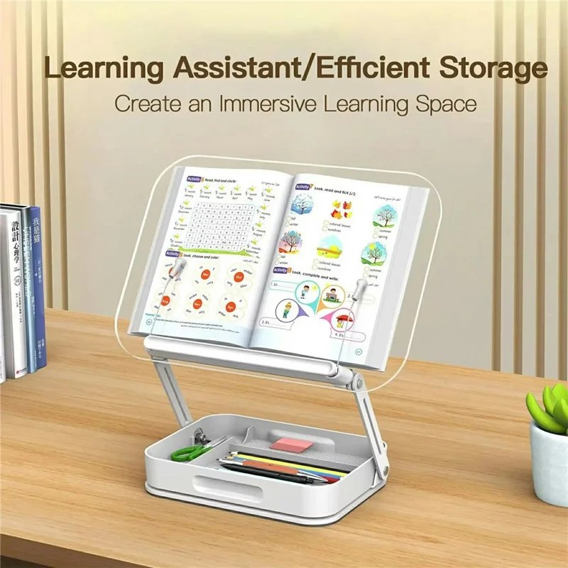 Support R22H réglable et pivotant pour ordinateur portable, tablette et livre avec boîte de rangement intégrée