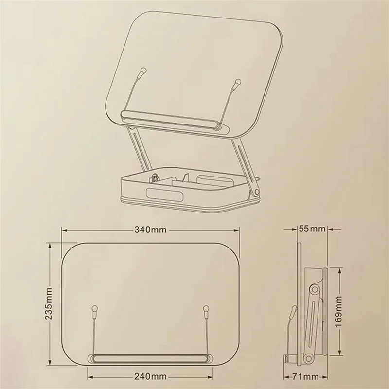 Support R22H réglable et pivotant pour ordinateur portable, tablette et livre avec boîte de rangement intégrée