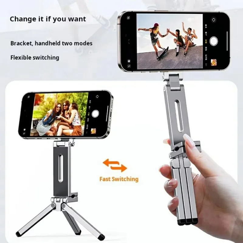 E01S Foldable Magnetic Phone Holder 360 Degree Rotation Clip On Travel Desktop Stand with Tripod - Grey