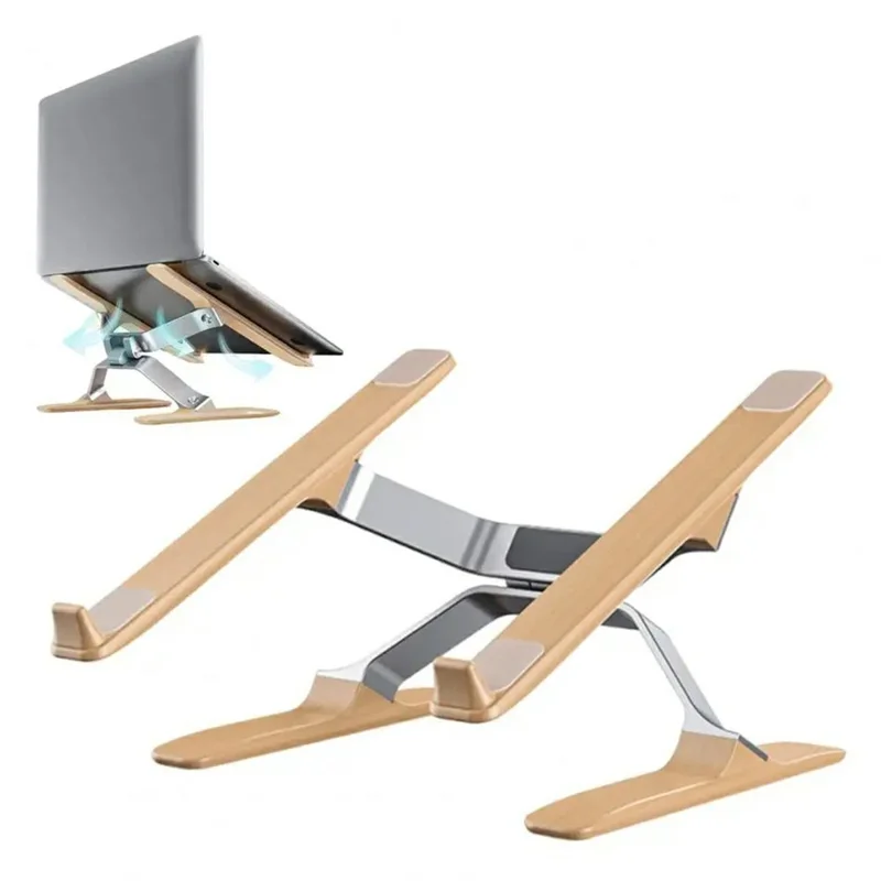 P70W Supporto di raffreddamento in legno massiccio + lega di alluminio per laptop da 14-16 pollici, con altezza regolabile e supporto da scrivania
