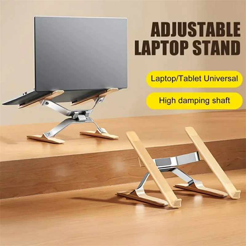 P70W Supporto di raffreddamento in legno massiccio + lega di alluminio per laptop da 14-16 pollici, con altezza regolabile e supporto da scrivania