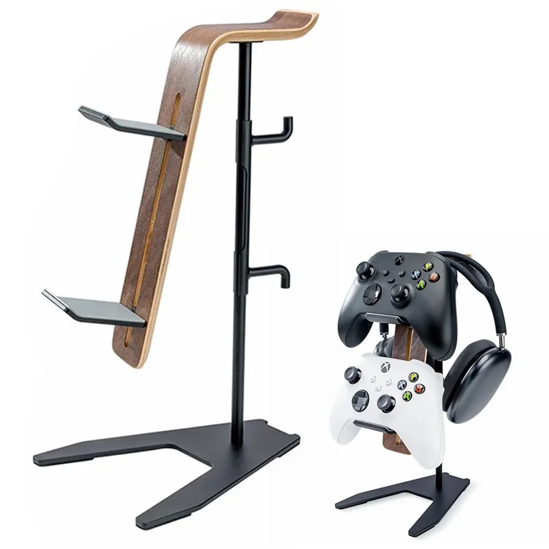 DCR-029 Aluminum alloy + Solid Wood Desktop Organizer for Gaming Controllers Headset Hanger Stand