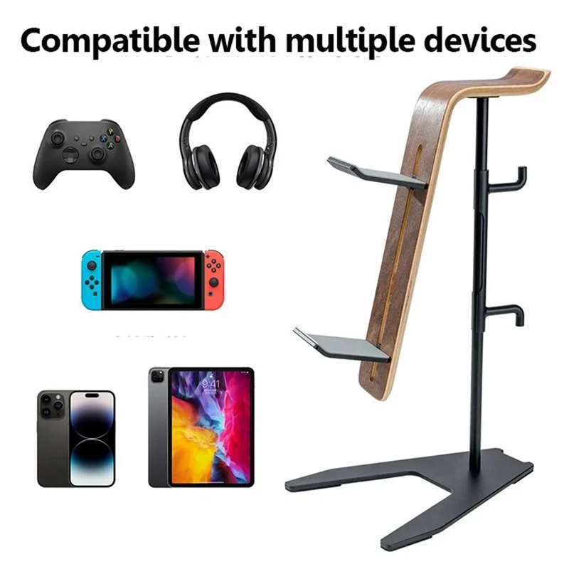 DCR-029 Aluminum alloy + Solid Wood Desktop Organizer for Gaming Controllers Headset Hanger Stand