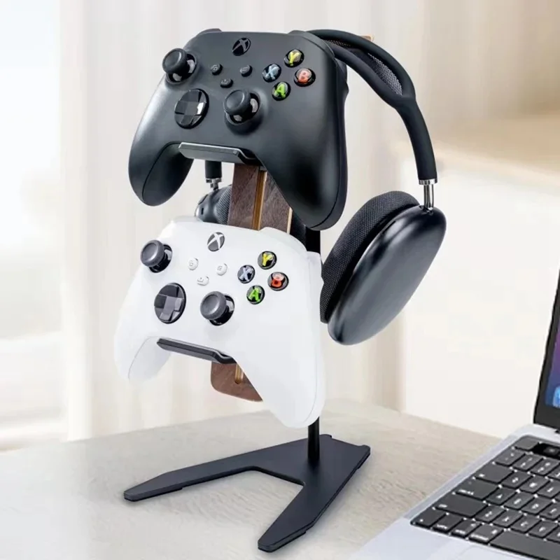 DCR-029 Aluminum alloy + Solid Wood Desktop Organizer for Gaming Controllers Headset Hanger Stand