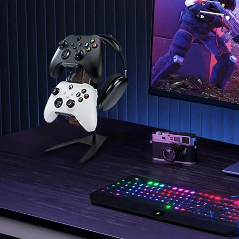 DCR-029 Aluminum alloy + Solid Wood Desktop Organizer for Gaming Controllers Headset Hanger Stand