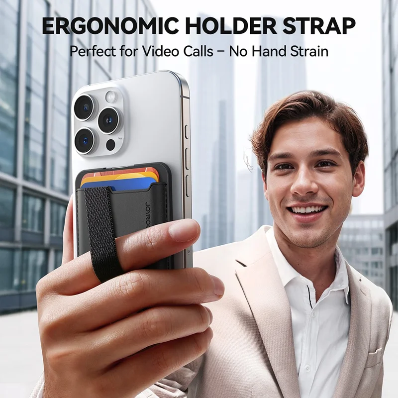 JOYROOM JR-ZS432 Custodia per Carte Posteriore del Telefono con Supporto, Porta Carte Magnetico e Cinturino da Polso
