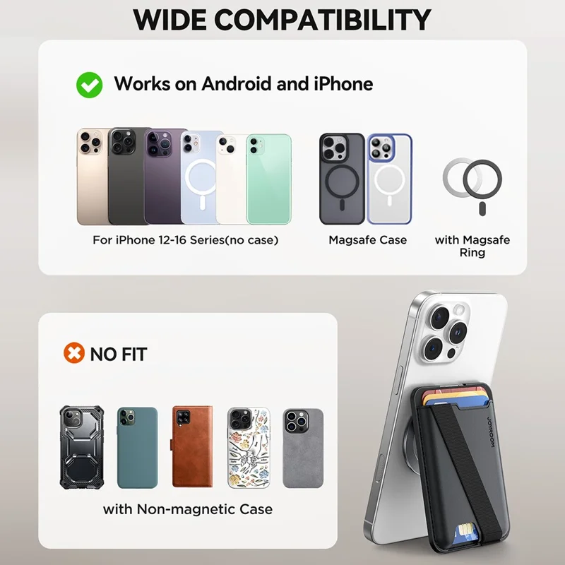JOYROOM JR-ZS432 Custodia per Carte Posteriore del Telefono con Supporto, Porta Carte Magnetico e Cinturino da Polso